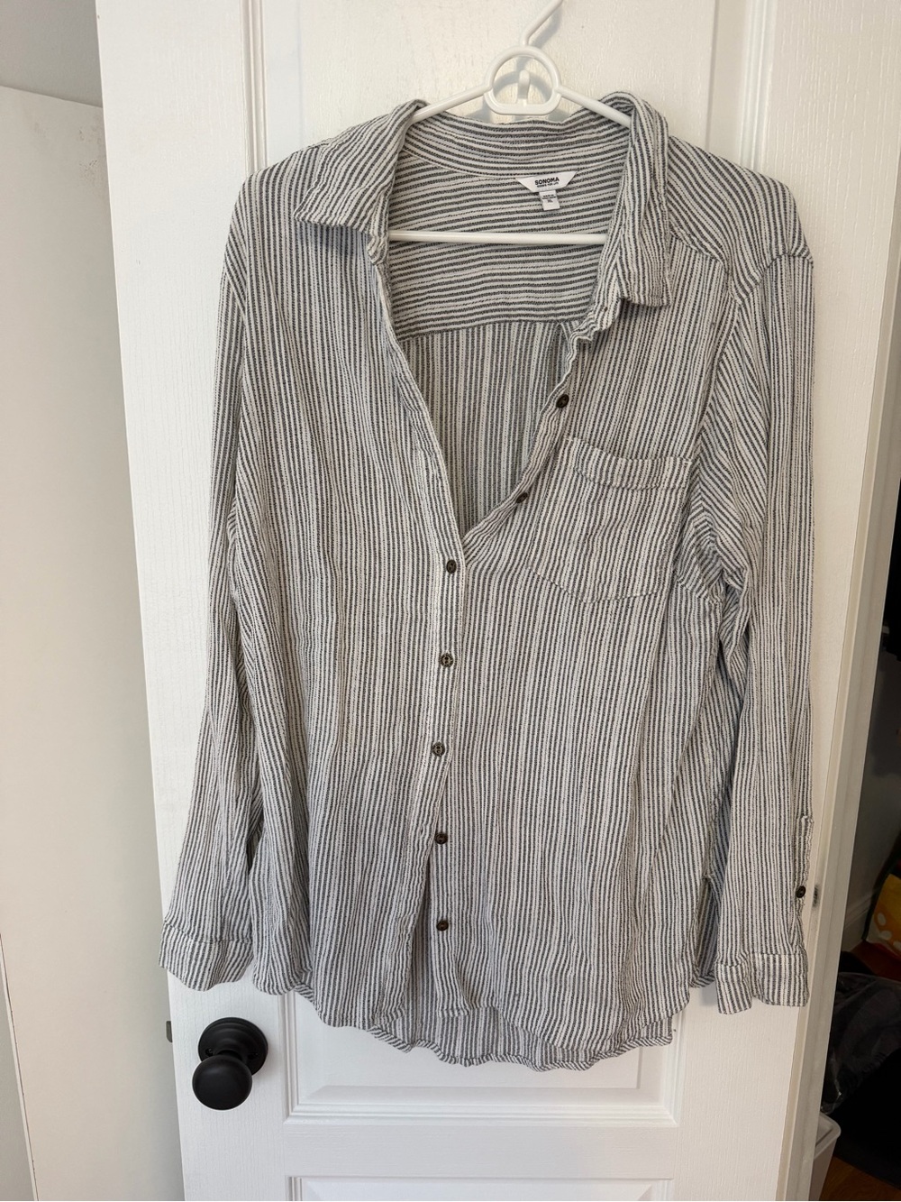 Sonoma Striped Button-Down Shirt - Gray & White